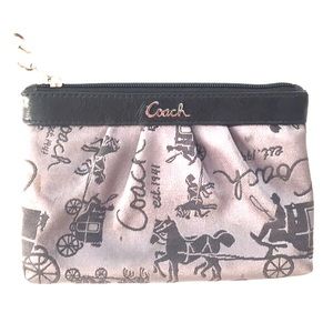 Coach carriage pattern, silver, black wristlet